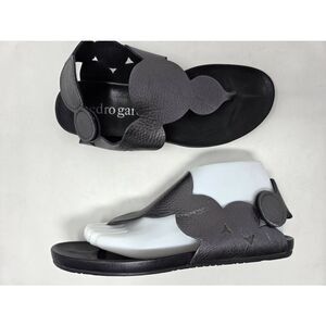 PEDRO GARCIA JAMEE BLACK PEWTER LEATHER WOMENS FLAT SANDALS EU 38.5 US 8.5